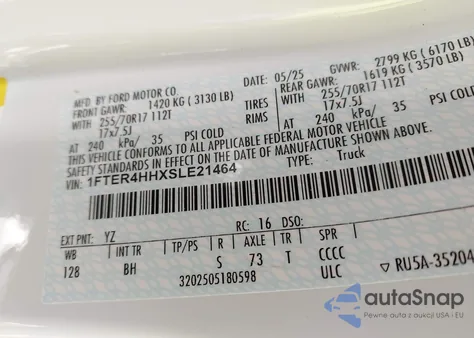 2025 Ford Ranger Xlt z USA, uszkodzony, nr VIN 1FTER4HHXSLE21464